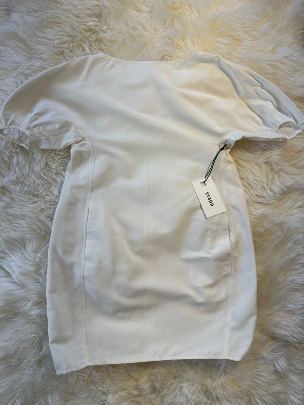 STAUD White Short Sleeve Fitted Mini Dress